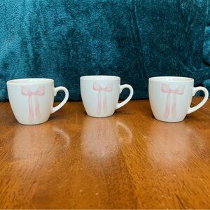 Godinger Painterly Collection Coquette Pink Bow Espresso Mugs Cups‎ Set of 3